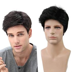 img 4 attached to TopWigy Wigs For Men Short Layered Wavy Wig Synthetic Male Guy Wig For Halloween Cosplay Party Hair And Daily Wear Black