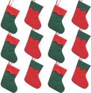 ivenf rustic christmas mini stockings set of 12 - 7 inches red and green twill stockings for gift cards, silverware, and treats. perfect xmas tree decorations for neighbors, coworkers, and kids. логотип