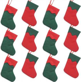 img 4 attached to Ivenf Rustic Christmas Mini Stockings Set Of 12 - 7 Inches Red And Green Twill Stockings For Gift Cards, Silverware, And Treats. Perfect Xmas Tree Decorations For Neighbors, Coworkers, And Kids.
