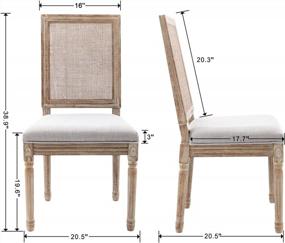 img 2 attached to Набор из 2 обеденных стульев из состаренной ткани с элегантным стеганым дизайном, прямоугольной спинкой из ротанга, идеально подходит для фермерского дома или комнат во французском стиле, светло-серого цвета