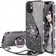 ocyclone cute glitter sparkle rhinestone bumper case with ring kickstand for iphone 12 mini - soft and protective case for women and girls - purple black logo