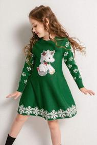 img 1 attached to SMILING PINKER Girls Christmas Dress Unicorn Snowflake Crew Neck Long Sleeve Winter Sweater