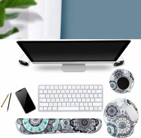img 3 attached to ILeadon Mouse Pad With Wrist Support Keyboard Wrist Rest Set, Ergonomic Mouse Pad With Non-Slip Base For Computer Laptop Home Office + Coasters, Easy Typing & Pain Relief Mouse Mat, Mandala Flowers