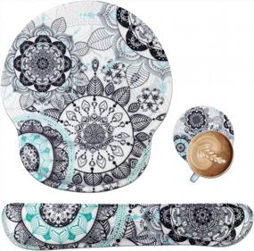 img 4 attached to ILeadon Mouse Pad With Wrist Support Keyboard Wrist Rest Set, Ergonomic Mouse Pad With Non-Slip Base For Computer Laptop Home Office + Coasters, Easy Typing & Pain Relief Mouse Mat, Mandala Flowers
