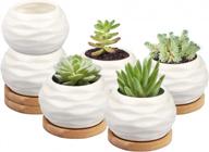 pack of 6 water pattern mini ceramic succulent pots with bamboo trays by zoutog - 3.6 inch planters (plants not included) logo