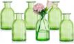 set of 6 green striped glass cylinder vases for centerpieces, decorative bud vases for flowers, perfect home and wedding table decor logo