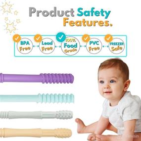 img 2 attached to 👶 4-Pack Soft Hollow Silicone Teething Tubes for Babies - Includes Cleaning Brush, Soothing Teether & Flexible Teething Stick Toy for Infants & Toddlers - 100% Safe for Girls & Boys