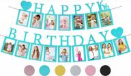 pre-assembled blue sweet 16 photo banner with sixteen card frames for girls - happy 16th birthday decorations and party supplies with '16' signs included logo