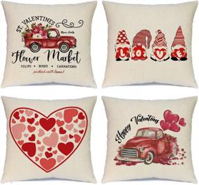img 4 attached to Set Of 4 Valentine'S Day Heart And Love Pillow Covers - 18X18 Inches, Perfect For Home, Wedding, And Party Decorations, Throw Pillows With Decorative Cushion Cases