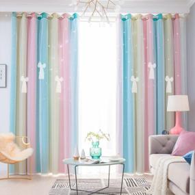 img 3 attached to Yancorp Girls Curtains - Baby Pink/Blue Double Layer W/ Lace Sheer & Star Cutout Grommet Design, 104" W X 63" H (2 Panels)