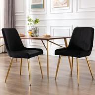 mid century modern velvet dining chairs with golden legs, set of 2 - black for kitchen & dining room guest room restaurant logo