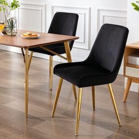 img 1 attached to Mid Century Modern Velvet Dining Chairs With Golden Legs, Set Of 2 - Black For Kitchen & Dining Room Guest Room Restaurant