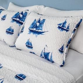 img 3 attached to Ocean-Inspired DriftAway 3 Piece Harbor Quilt Set With Sailboat Print, Navy Queen Size Coverlet For Bedroom, Prewashed For Softness