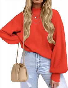 img 4 attached to Women'S Casual Turtleneck Pullover Sweater Jumper Top - Long Lantern Sleeve, Oversized Ribbed Knit