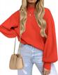 women's casual turtleneck pullover sweater jumper top - long lantern sleeve, oversized ribbed knit logo