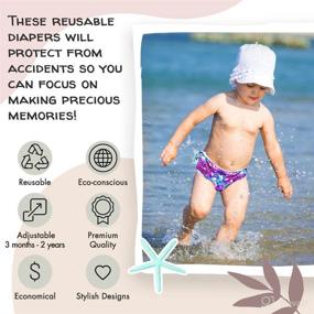 img 2 attached to 👶 Will & Fox Reusable Swim Diapers: Adjustable Girls Swimming Diaper for 0-2 Years, Eco-Friendly Washable with Snaps – Floral & Tribal Feather Design – 2 Pack