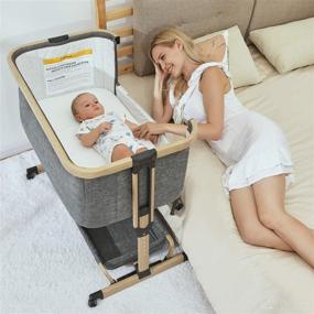 img 4 attached to 👶 AMKE 3-in-1 Baby Bassinet Bedside Sleeper with Storage Basket - Easy Assembly, Adjustable Crib, Safe & Portable Infant Bed - Includes Travel Bag