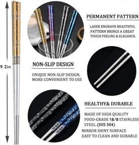 img 3 attached to Enjoy Your Asian Cuisine With Multicolor Stainless Steel Reusable Chopsticks - 18/8 Metal, Lightweight And Engraved - Dishwasher Safe - 4 Pairs Gift Set