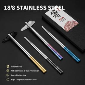 img 2 attached to Enjoy Your Asian Cuisine With Multicolor Stainless Steel Reusable Chopsticks - 18/8 Metal, Lightweight And Engraved - Dishwasher Safe - 4 Pairs Gift Set