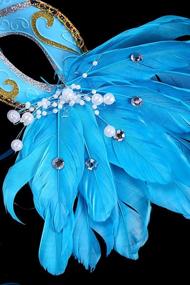 img 1 attached to Blue Christmas Party Mask With Rhinestones, Pearls, And Feather Accents