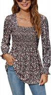 lomon women's smocked square neck puff sleeve blouse - cute and casual tunic top for spring, fall, and winter (s-xl) logo