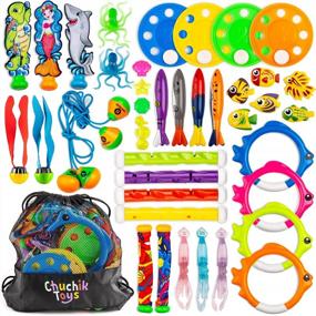 img 4 attached to 🏊 Chuchik Diving Toys Set - 40 Pack of Pool Toys for Kids, Including 4 Diving Sticks, 4 Diving Rings, 6 Pirate Treasures, 3 Toypedo Bandits, 9 Fish Toys, 4 Octopus - Water Toys with Storage Net Bag