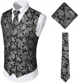 img 4 attached to Upgrade Your Style With WHATLEES Men'S 3Pc Paisley Vest, Neck Tie And Jacquard Square Set