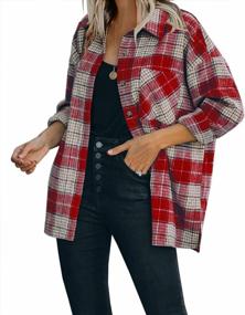 img 2 attached to Flannel Plaid Lapel Button Down Shacket For Women, Featuring Long Sleeves And Pockets - Perfect For Casual Wear