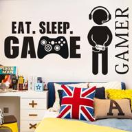 🎮 gamer with controller wall decal, sleep game boy wall sticker, vinyl art design for home, playroom, bedroom decor (2 pack) логотип