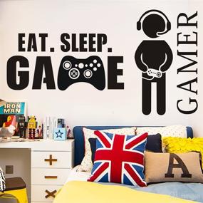 img 4 attached to 🎮 Gamer with Controller Wall Decal, Sleep Game Boy Wall Sticker, Vinyl Art Design for Home, Playroom, Bedroom Decor (2 Pack)