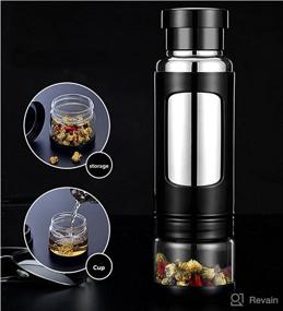 img 1 attached to 🍵 1A2B3C Sports Water Bottle - Travel Mug - Tea Tumbler with Strainer Filter - Glass Water Bottle - Tea Infuser - Fruit Infuser 14oz (BLACK)