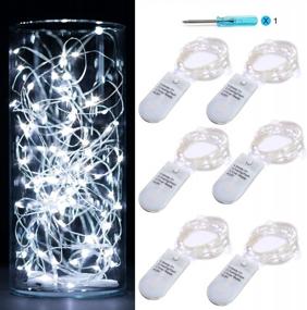 img 4 attached to 6PCS 20 LED Timer Fairy Lights - 3 режима мерцания звездных гирлянд на 6,5-футовом серебряном проводе, питание от батареи 2XCR2032-4 дня (6 часов в день) для украшения вечеринок, свадеб и рождественских столов [белый]