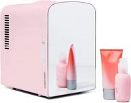 chefman portable mirrored personal fridge 4l mini refrigerator - perfect for skin care, makeup storage, and beauty essentials - cool & heat - ideal for desktop and travel - cosmetic application - pink logo