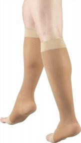 img 4 attached to Truform Sheer Compression Socks 15-20 MmHg For Women, Knee-High Open-Toe Length In Beige 20 Denier - Size Large