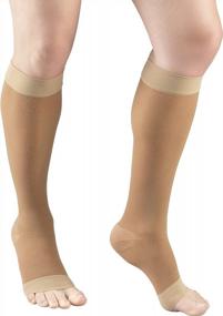 img 2 attached to Truform Sheer Compression Socks 15-20 MmHg For Women, Knee-High Open-Toe Length In Beige 20 Denier - Size Large