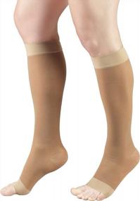img 1 attached to Truform Sheer Compression Socks 15-20 MmHg For Women, Knee-High Open-Toe Length In Beige 20 Denier - Size Large