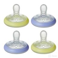 🍼 tommee tippee breast-like pacifier night: glow in the dark, skin-like texture, bpa-free, 6-18m, 4-count - blue/yellow logo