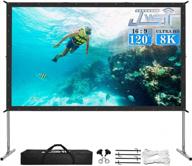 jwsit 120 inch outdoor movie screen - upgraded 3 layer pvc 16:9 projector screen with stand and carrying bag for home backyard rear projection logo