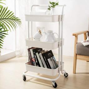 img 3 attached to 3 Tier Rolling Cart White Utility Storage Cart With Wheels Metal Roller Storage Organizer Trolley Cart For Bedroom, Living Spaces