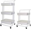 3 tier rolling cart white utility storage cart with wheels metal roller storage organizer trolley cart for bedroom, living spaces logo