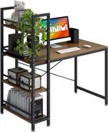 4nm компьютерный стол с 4-уровневой книжной полкой, 47-дюймовый стол для домашнего офиса письменная рабочая станция учебный стол многоцелевой компактный стол (коричневый и черный) логотип