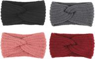 women's warm knit headbands set: flammi 4 pack turban head wraps with ear warmer for girls logo