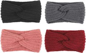 img 4 attached to Women'S Warm Knit Headbands Set: Flammi 4 Pack Turban Head Wraps With Ear Warmer For Girls