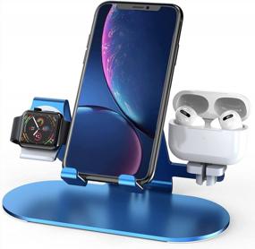 img 4 attached to Cell Phone Stand For Desk, HoRiMe 3 In 1 Charging Stand Holder For Apple Watch Charger Stand Dock For IWatch Series 8/7/6/5/4/3/2/1/SE, IPad, AirPods Pro 2/3/2/1 And All IPhone, Samsung And More(Blue)