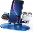 cell phone stand for desk, horime 3 in 1 charging stand holder for apple watch charger stand dock for iwatch series 8/7/6/5/4/3/2/1/se, ipad, airpods pro 2/3/2/1 and all iphone, samsung and more(blue) logo