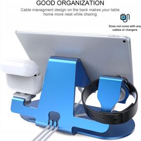 img 1 attached to Cell Phone Stand For Desk, HoRiMe 3 In 1 Charging Stand Holder For Apple Watch Charger Stand Dock For IWatch Series 8/7/6/5/4/3/2/1/SE, IPad, AirPods Pro 2/3/2/1 And All IPhone, Samsung And More(Blue)