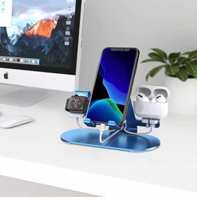 img 3 attached to Cell Phone Stand For Desk, HoRiMe 3 In 1 Charging Stand Holder For Apple Watch Charger Stand Dock For IWatch Series 8/7/6/5/4/3/2/1/SE, IPad, AirPods Pro 2/3/2/1 And All IPhone, Samsung And More(Blue)