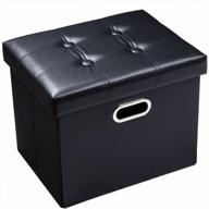 storage ottoman footstool: black faux leather 1-pack with lid for living room, bedroom or dorm - 17x13x13 inches logo