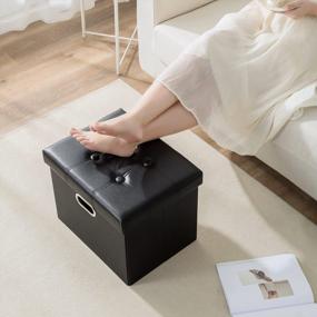 img 3 attached to Подставка для ног для хранения: черная искусственная кожа, 1 упаковка с крышкой для гостиной, спальни или общежития - 17X13X13 дюймов