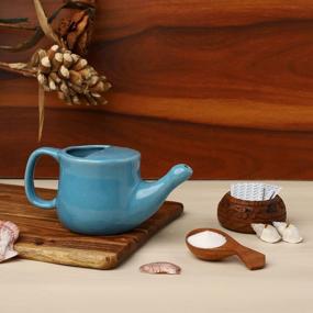img 1 attached to HealthGoodsIn Ceramic Neti Pot, средство для очистки носа от пазух, можно мыть в посудомоечной машине, прочный продукт ручной работы премиум-класса, 225 мл. Емкость - Синий